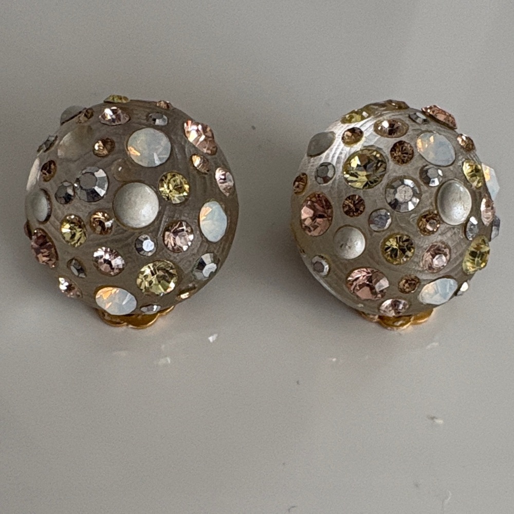 Alexis Bittar Champagne Dome Clip-On Earrings with Pink and Yellow Crystals